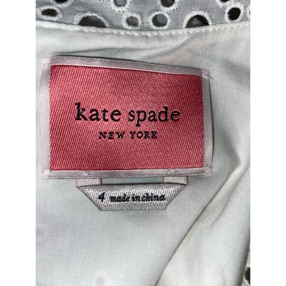Kate Spade 100% Cotton Eyelet Lace Lined size 4 Back Zip Dress GUC Lace Sleeves - Picture 9 of 12